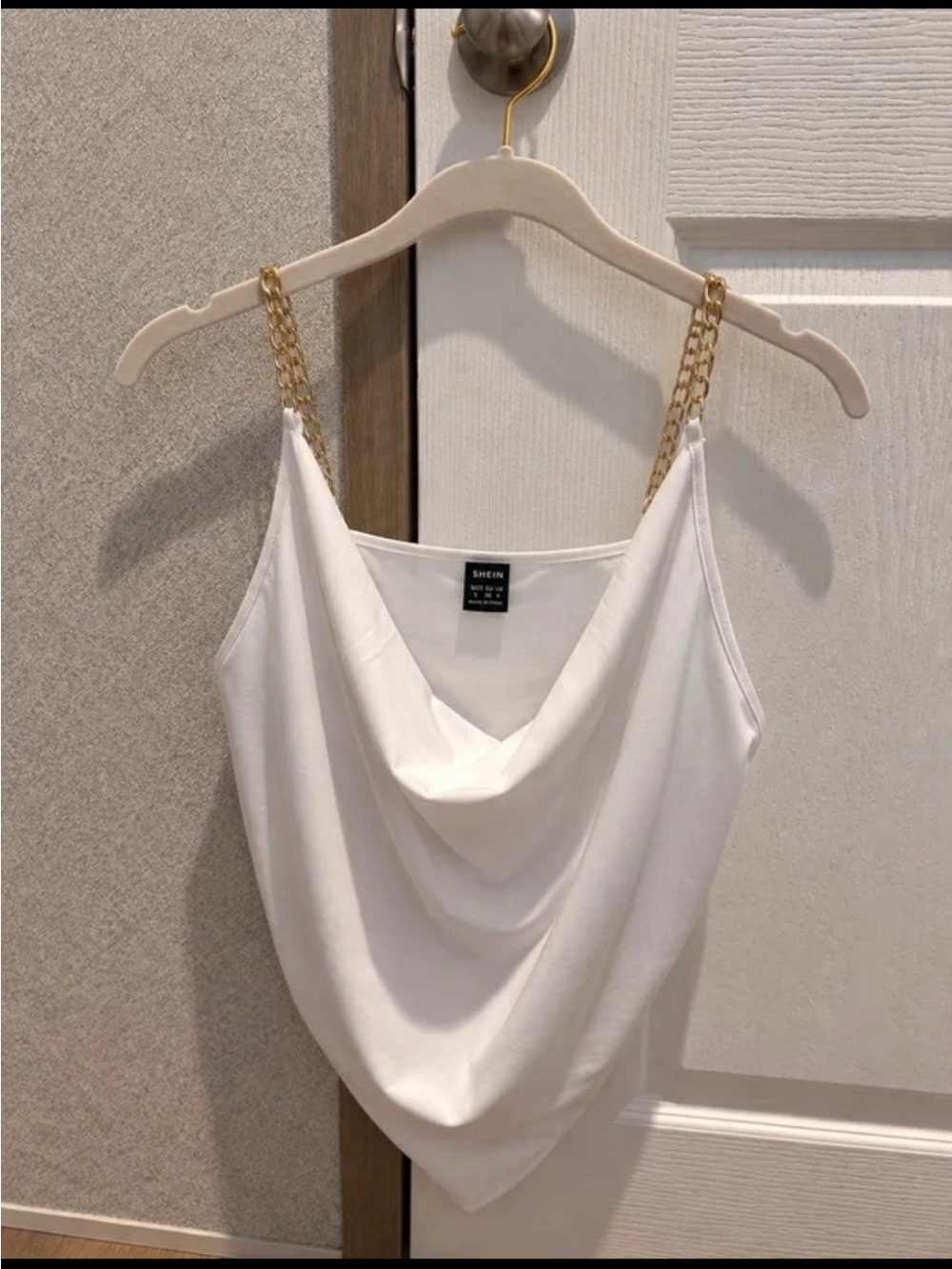 SHEIN White Cowl Neck Cami with Gold Chain Straps